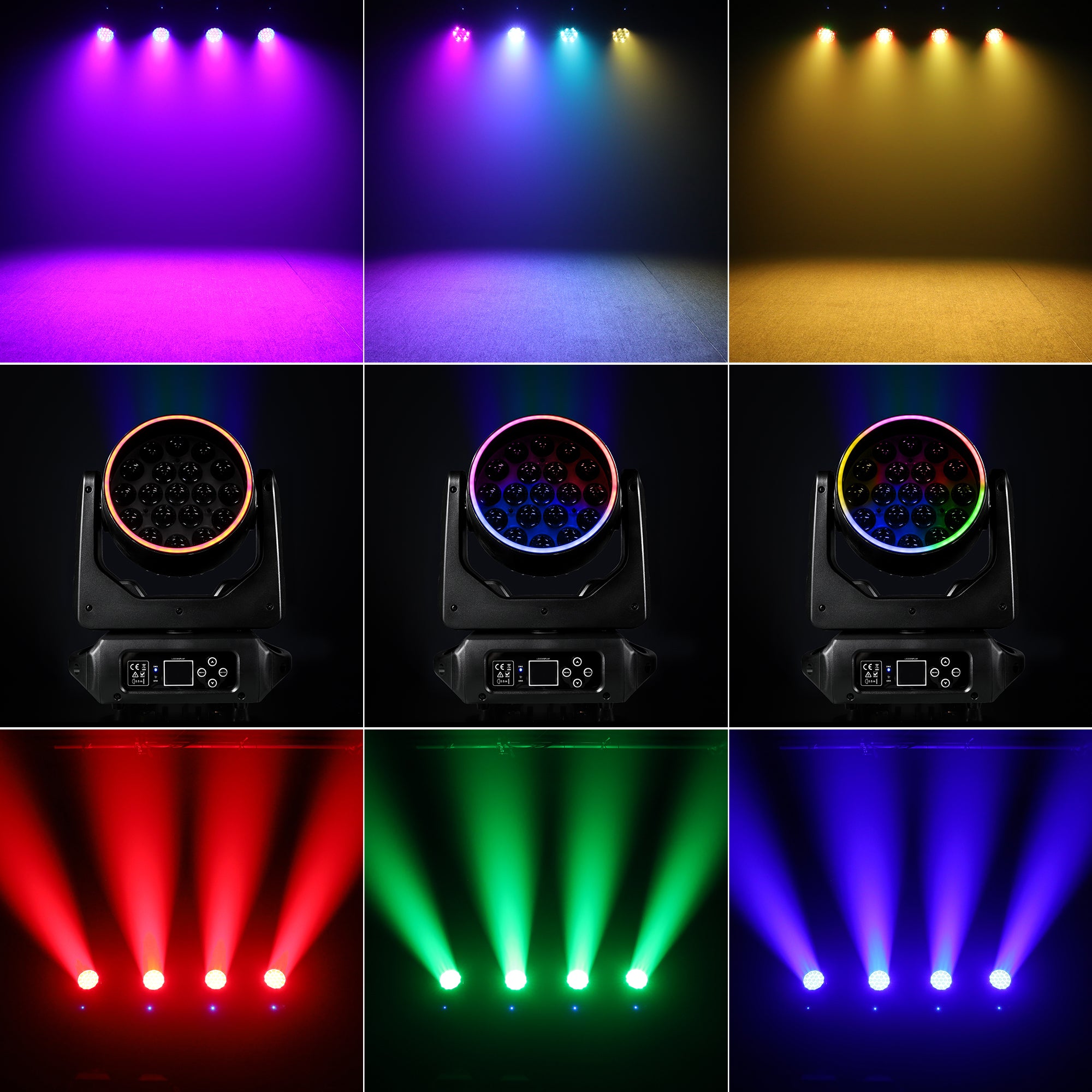 19×15W Zoomable Moving Head Wash Light with LED Ring