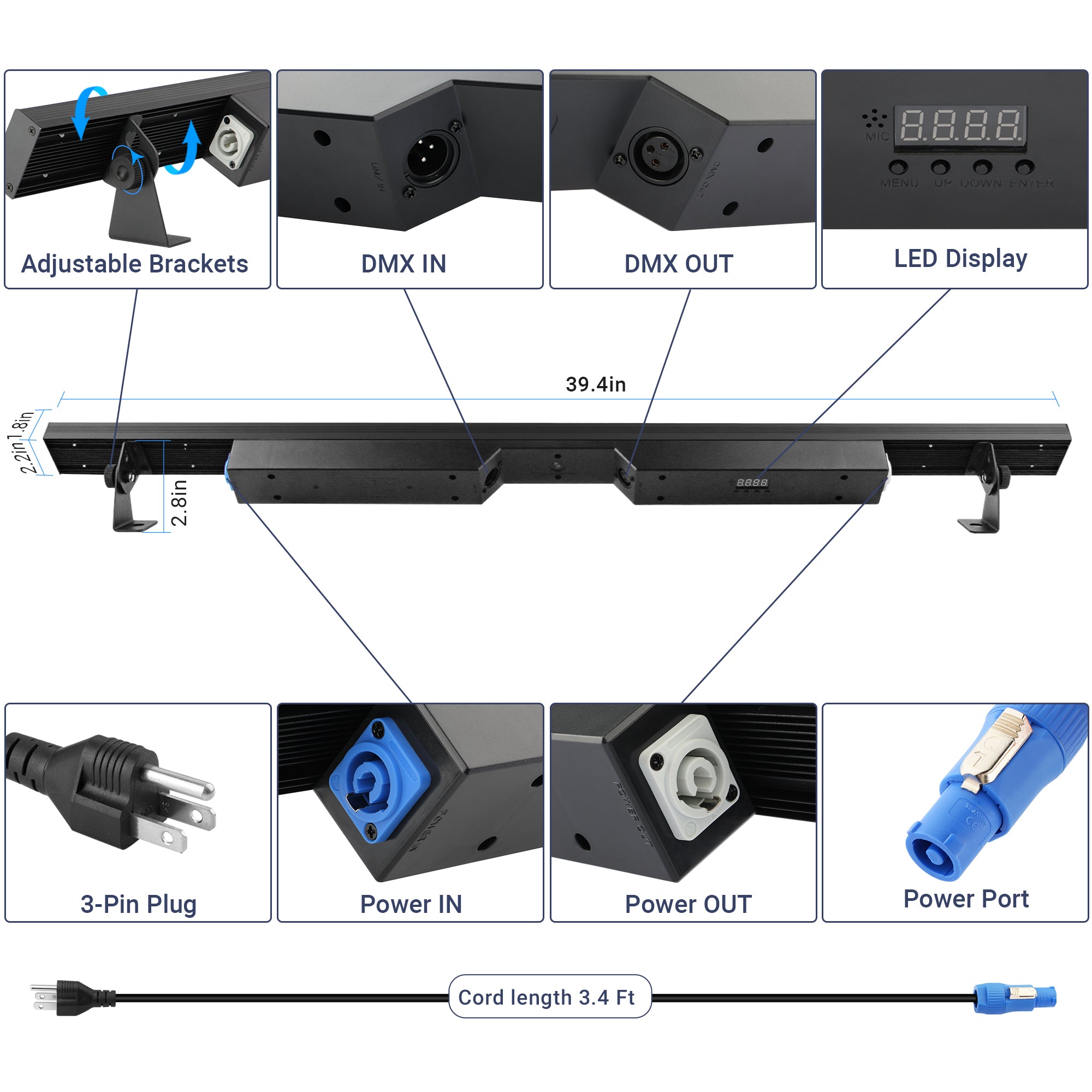 DJ Light Bar - 80W, 12LEDs 3n1 RGB Wash & Warm White Beam