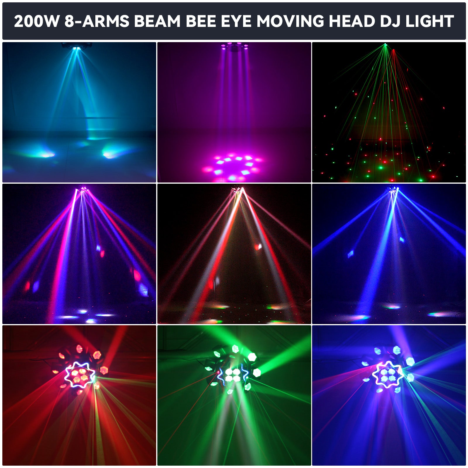 200W LED Hybrid Moving Head Effect Light with 8 Arms