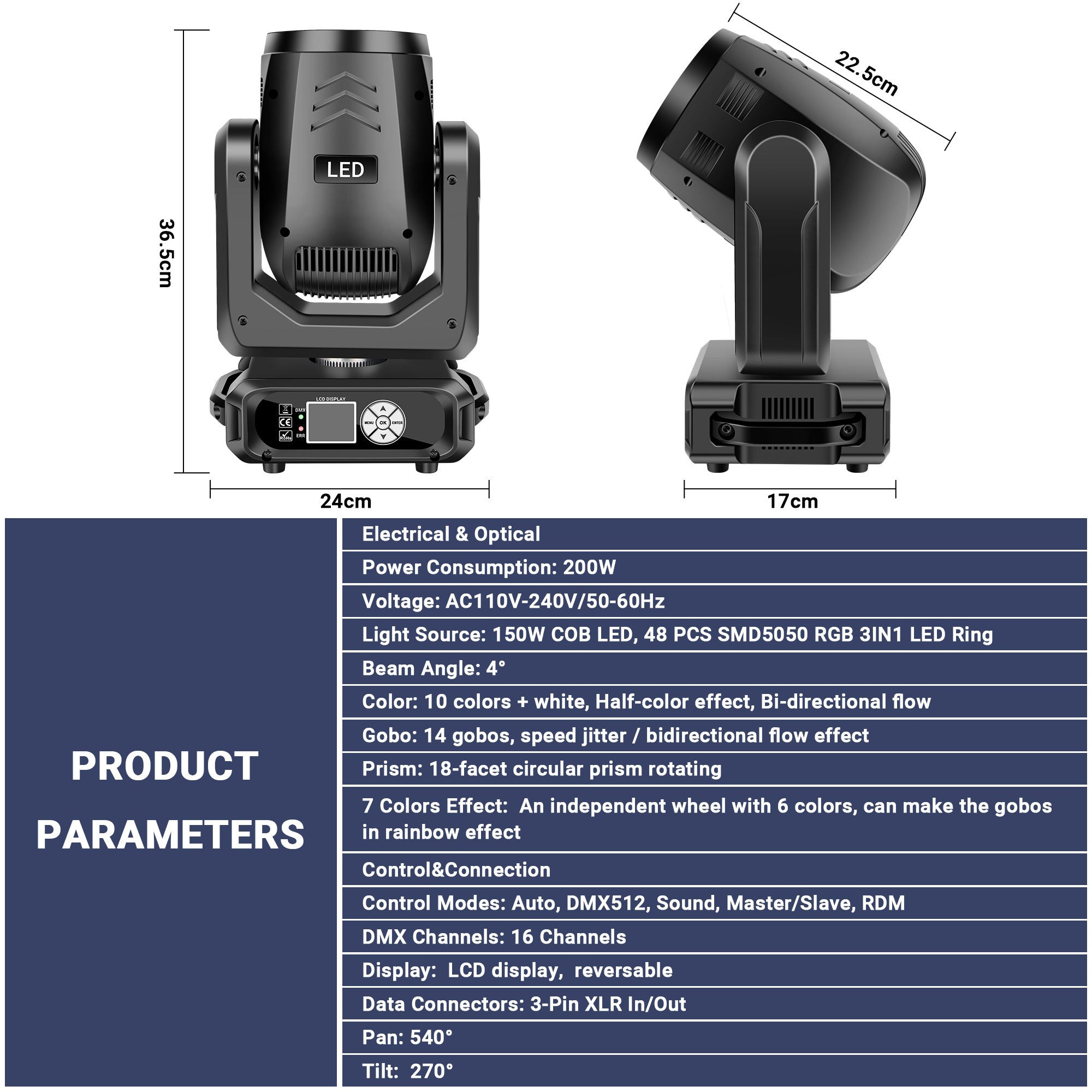 200W LED Moving Head Beam Light with RGB Ring