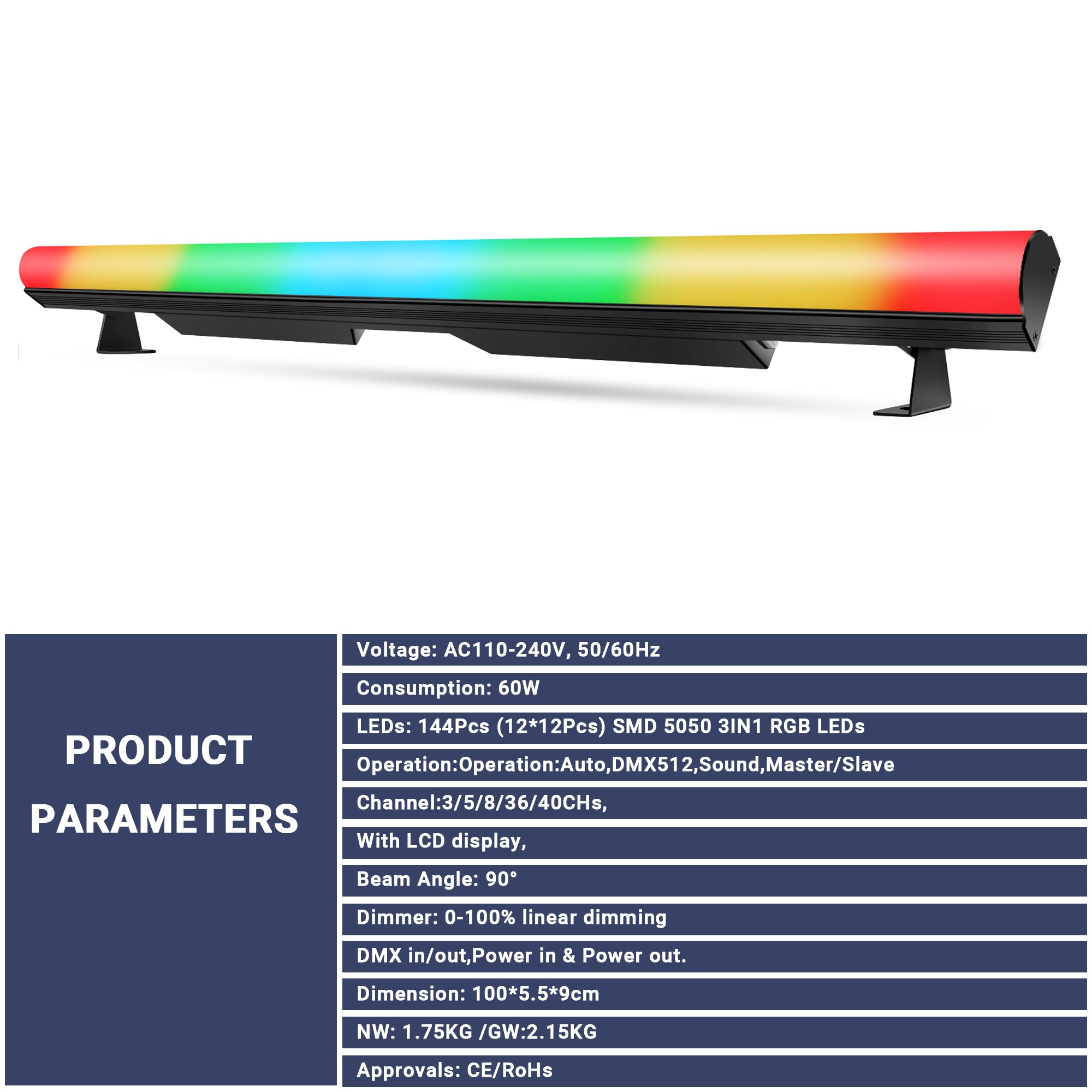 LED Pixel Bar - 60W, RGB 3n1