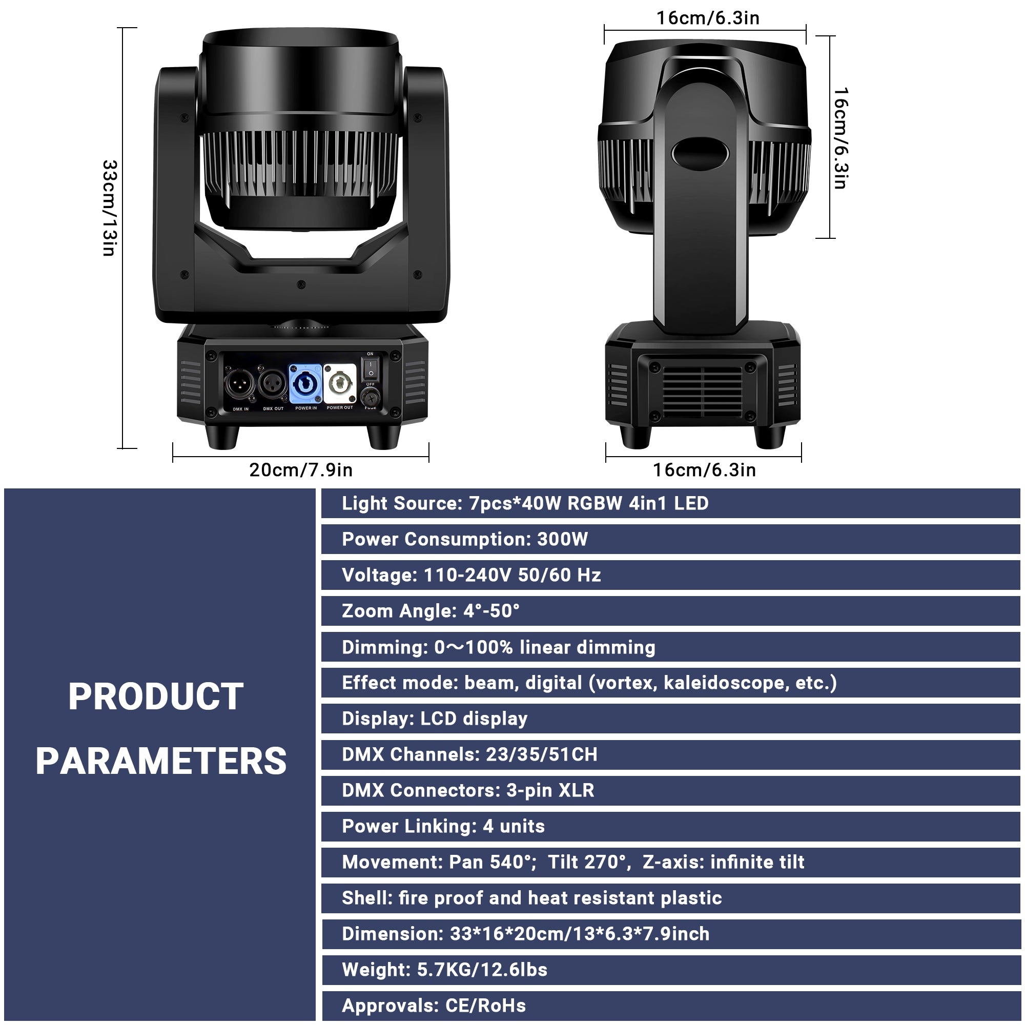 300W Mini LED Beam Wash Moving Head Light