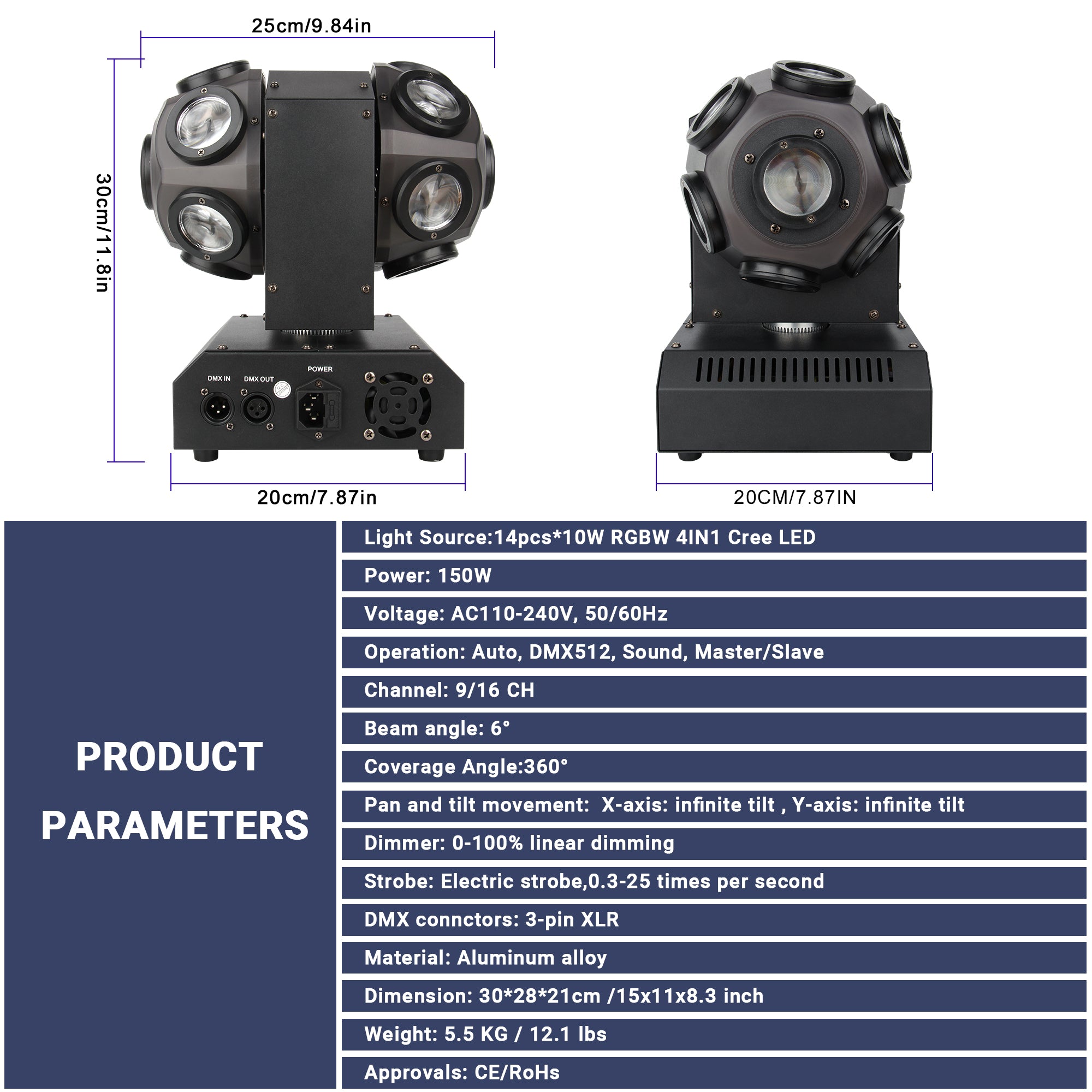 LED Beam Moving Head Light - Double Balls, 14x10W RGBW 4n1