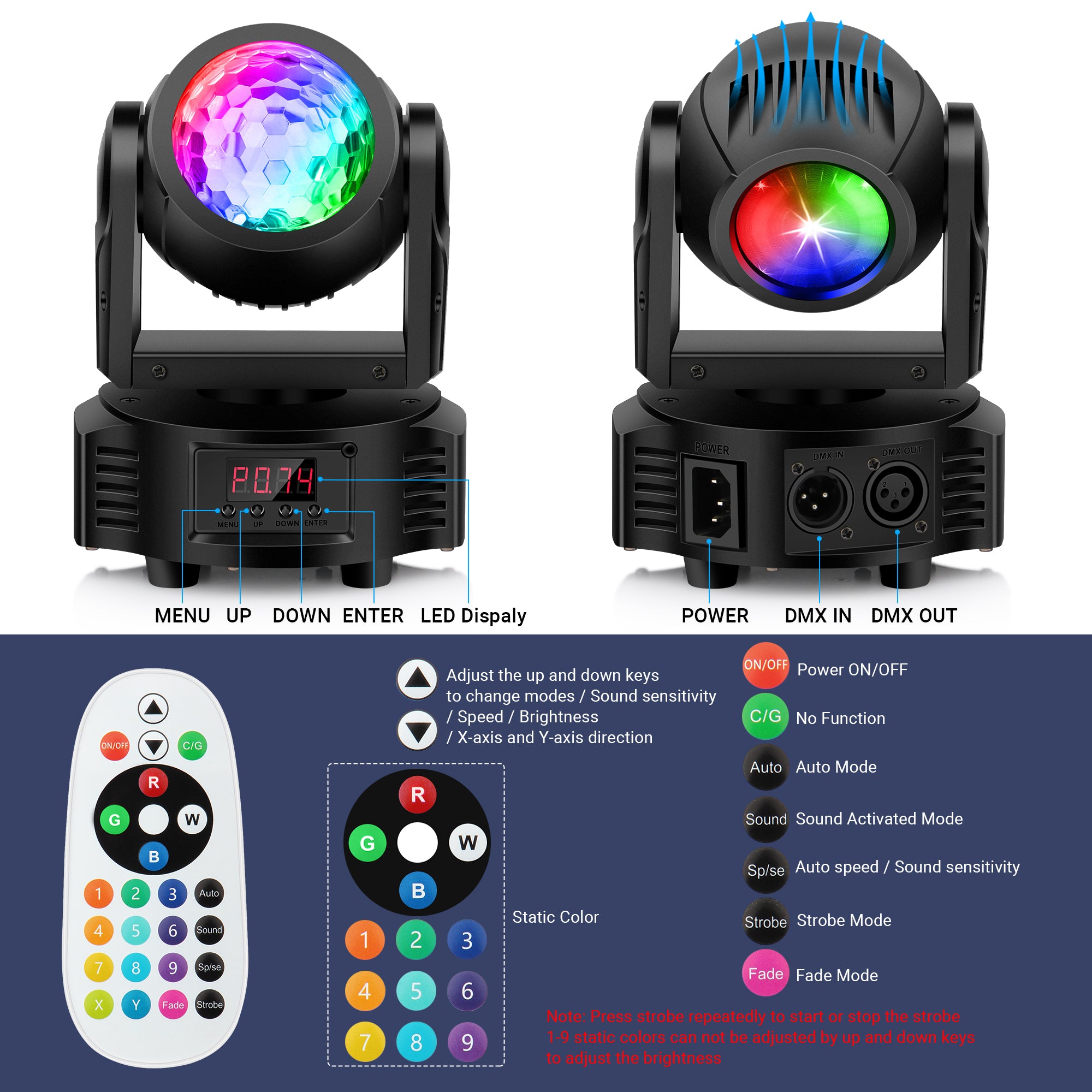 Double Sided Mini Moving Head Light - 40W, RGBW with Disco Ball & Beam