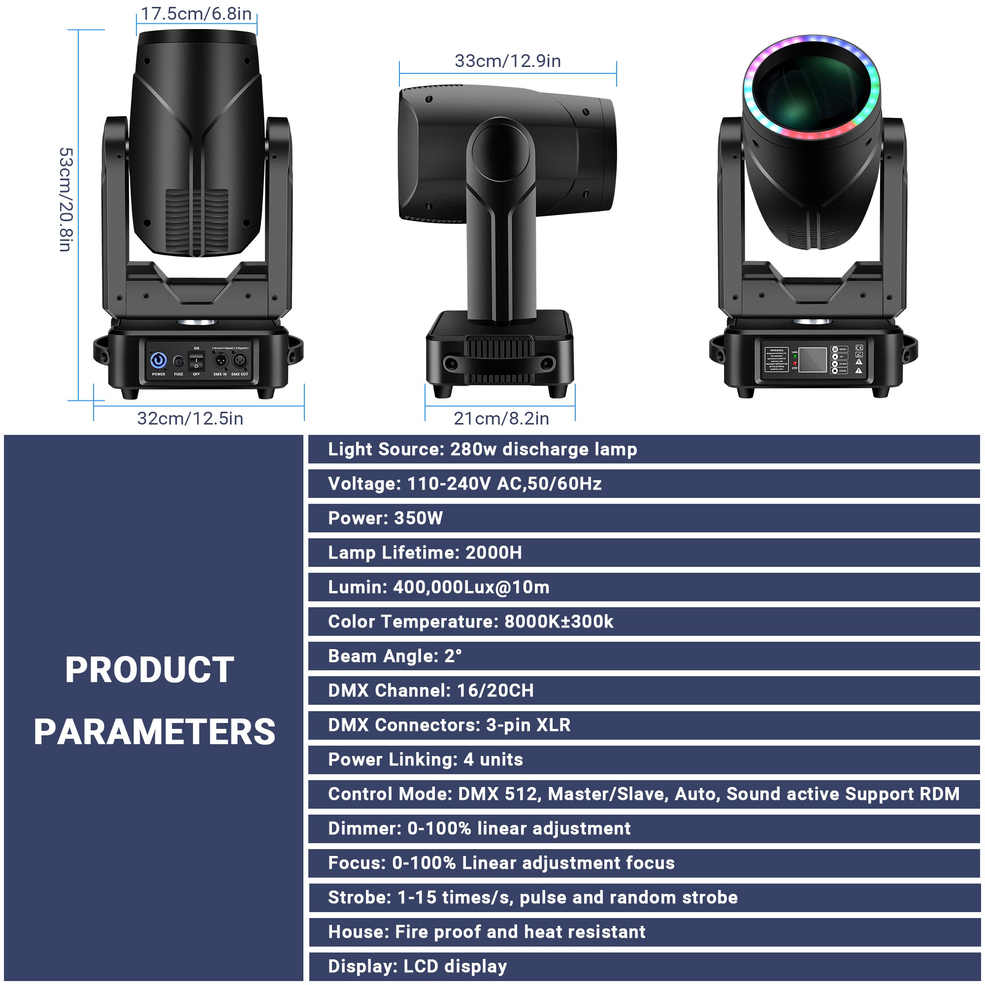 280W Beam Moving Head Light with LED Ring