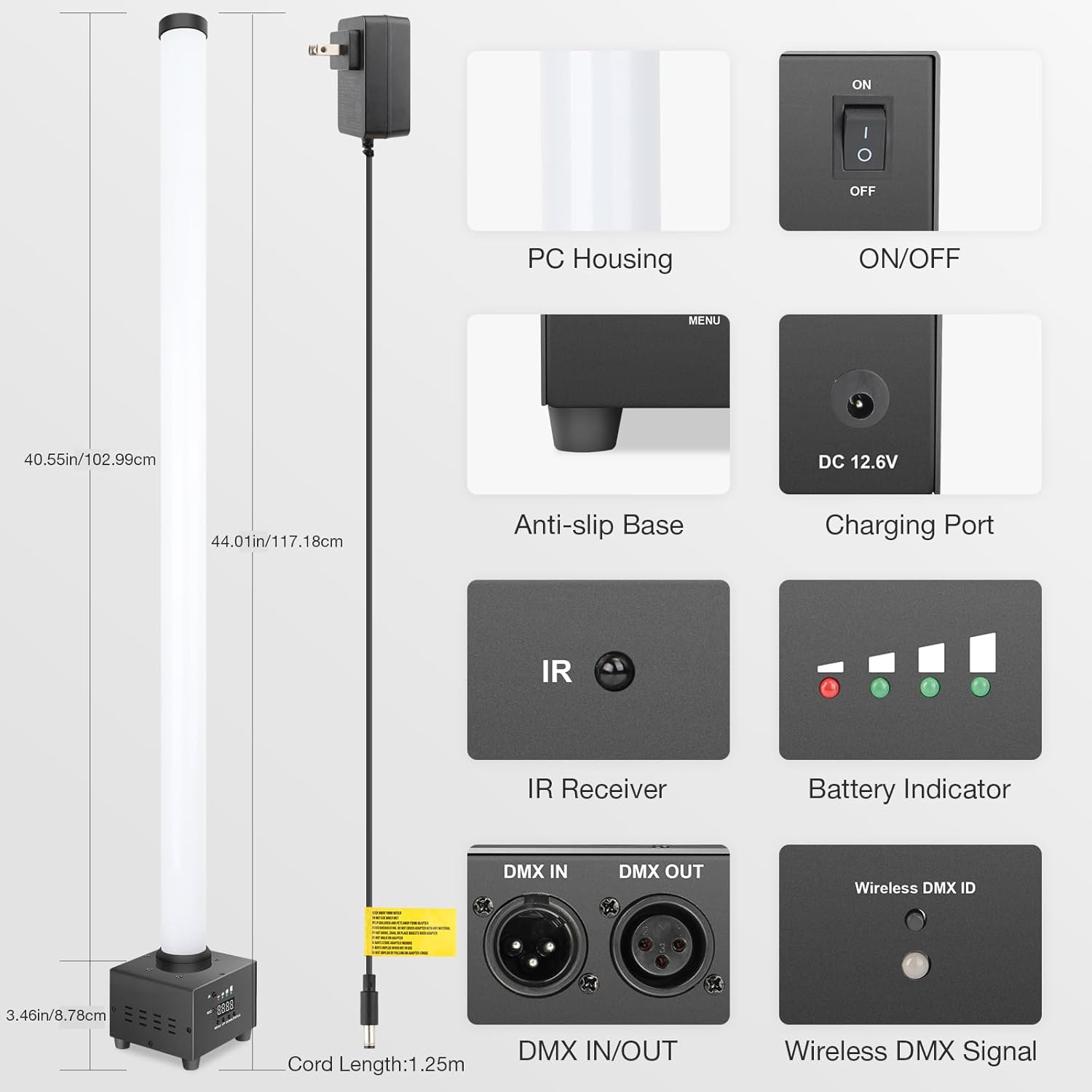 360° RGB LED Pixel Tube Light Bar- Battery Powered