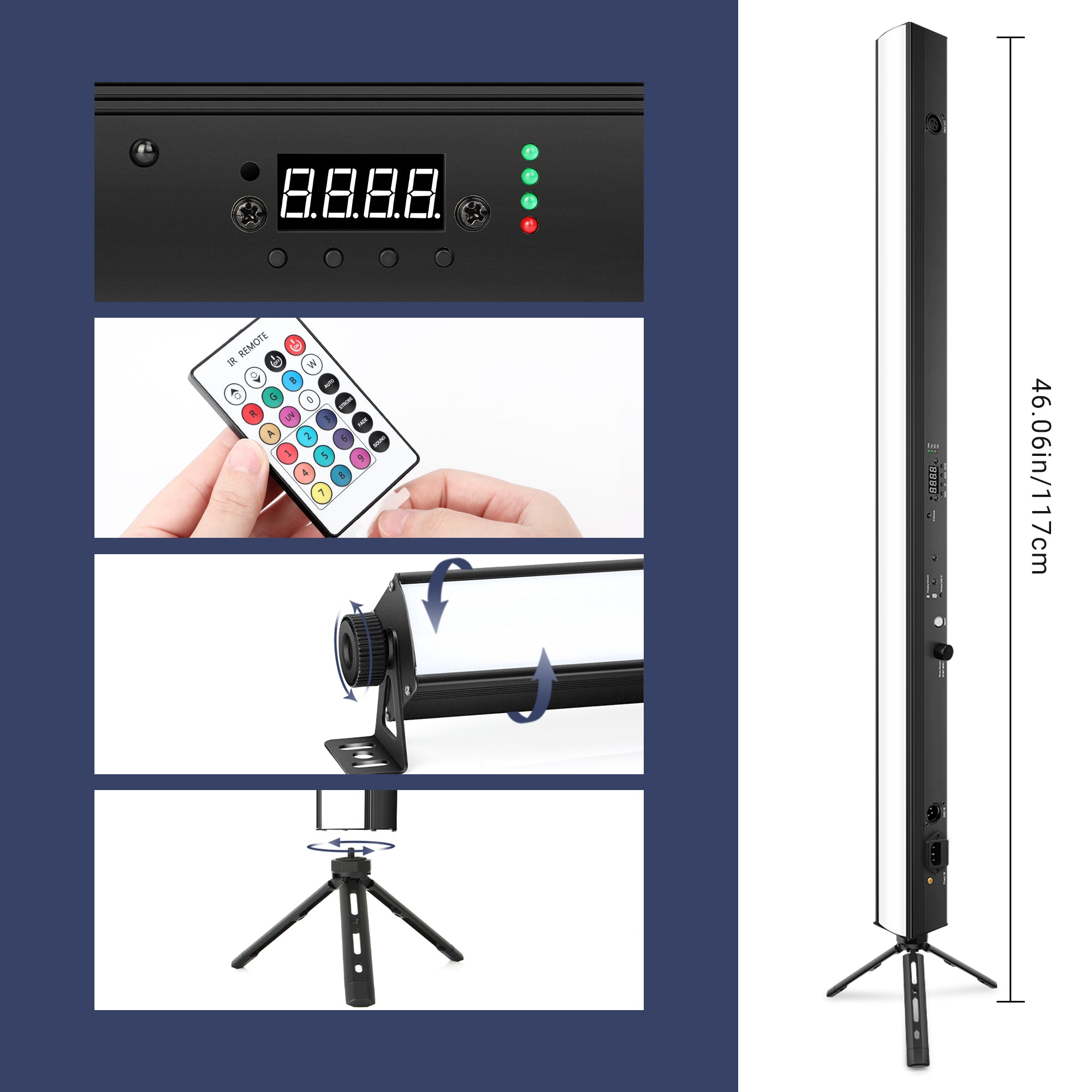 90W Battery Powered RGB 3in1 LED Pixel Light Bar with Stand