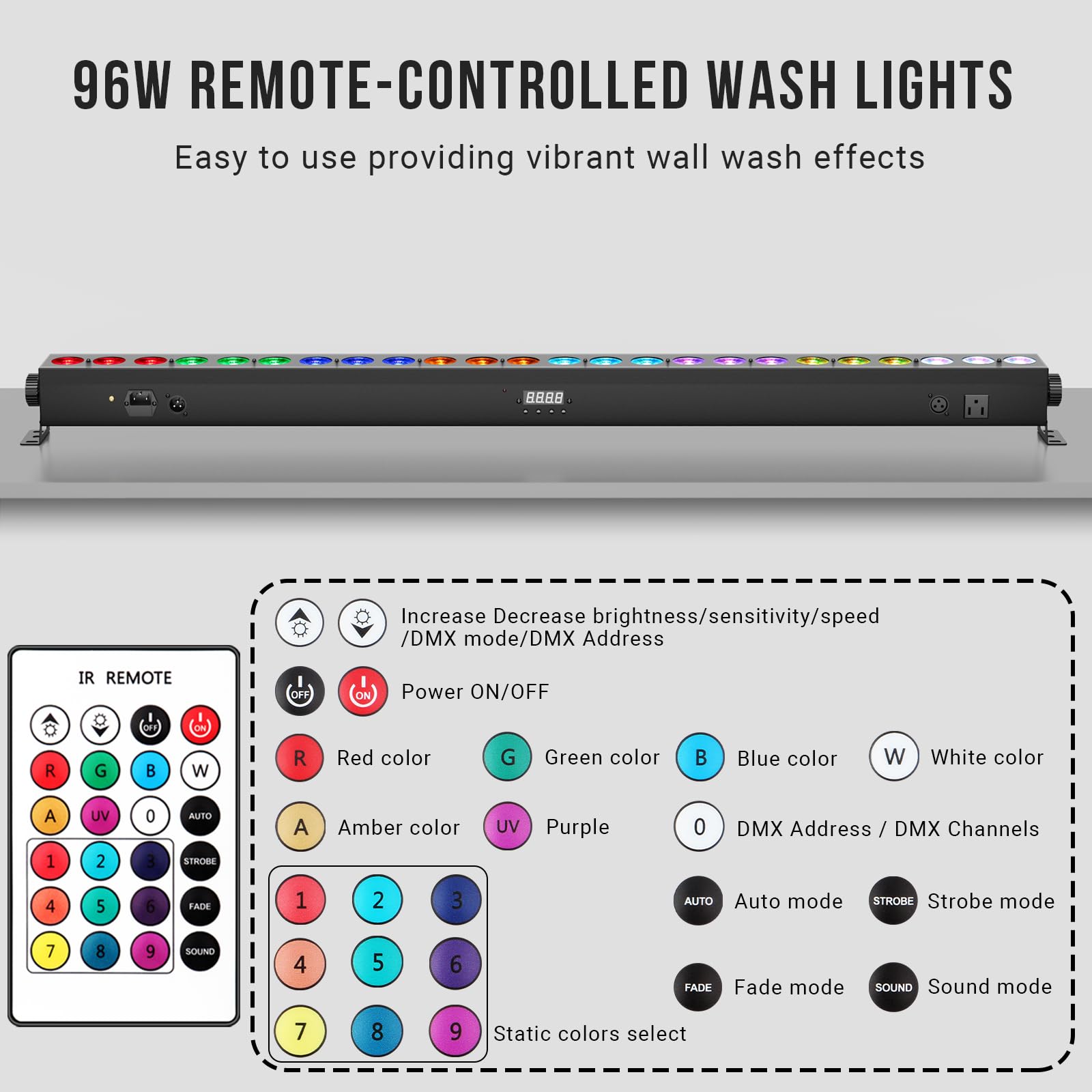 RGBA 4n1  LED Wash Light Bar with Remote