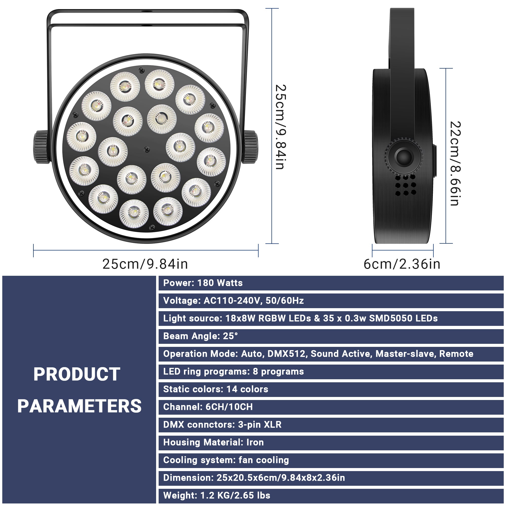 18LED RGBW 4in1 Par Light with RGB Ring