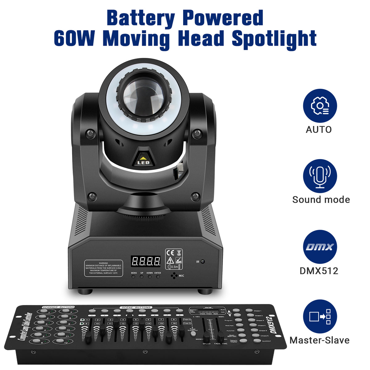 60W Battery Powered LED Spot Moving Head Light
