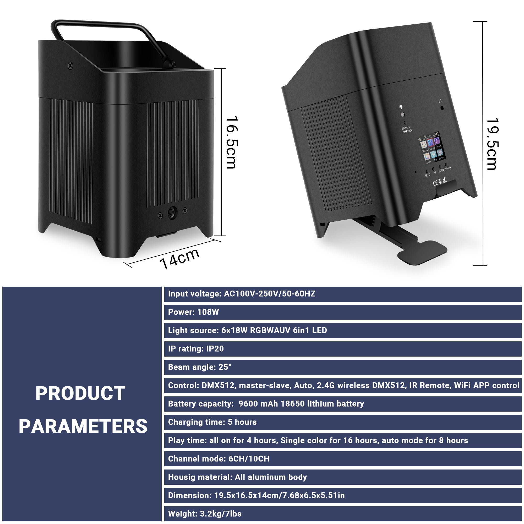 108W RGBWAUV LED Wireless PAR Light