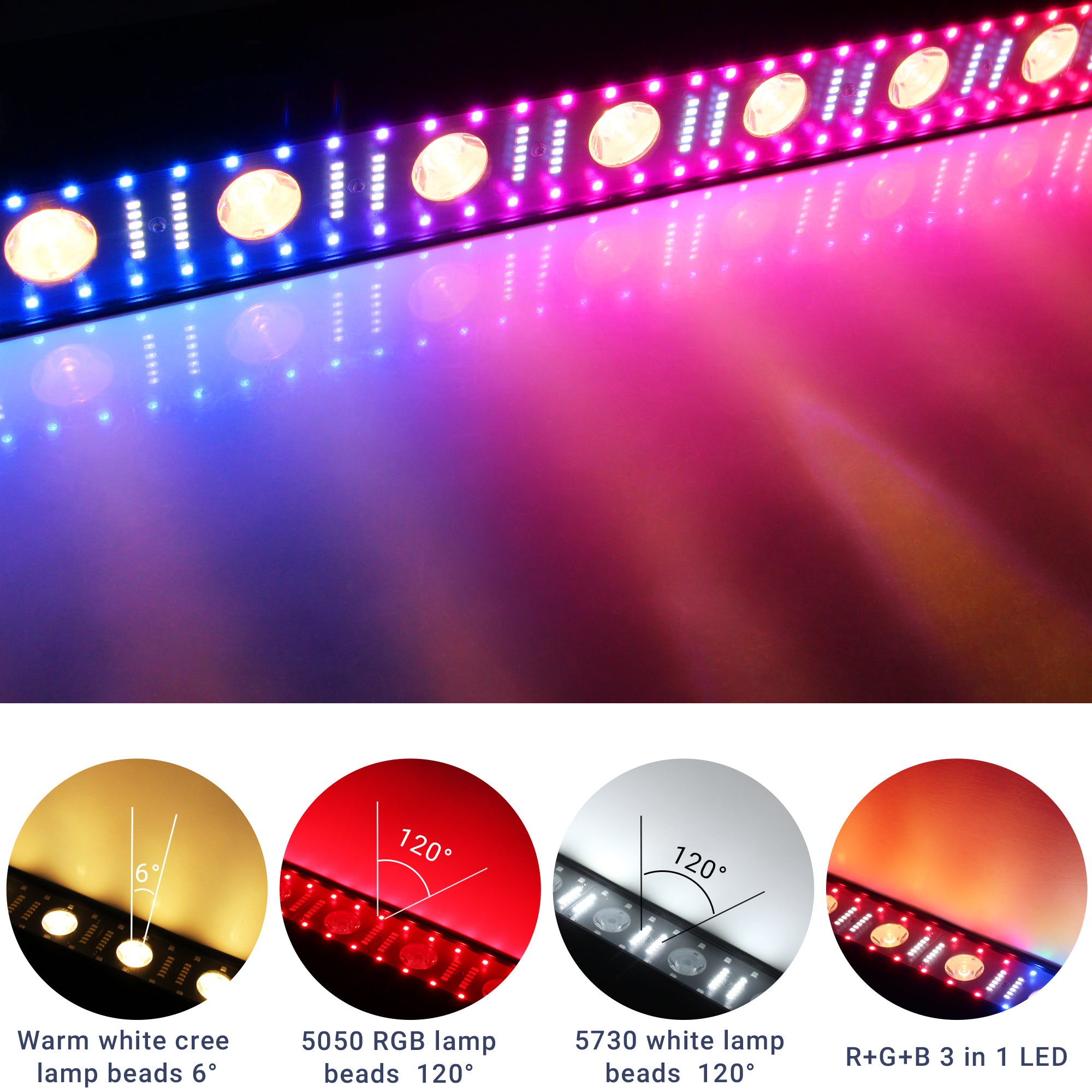 Battery Powered Pixel Control DJ Light Bar - 100W, Warm White & RGB 3n1 LED