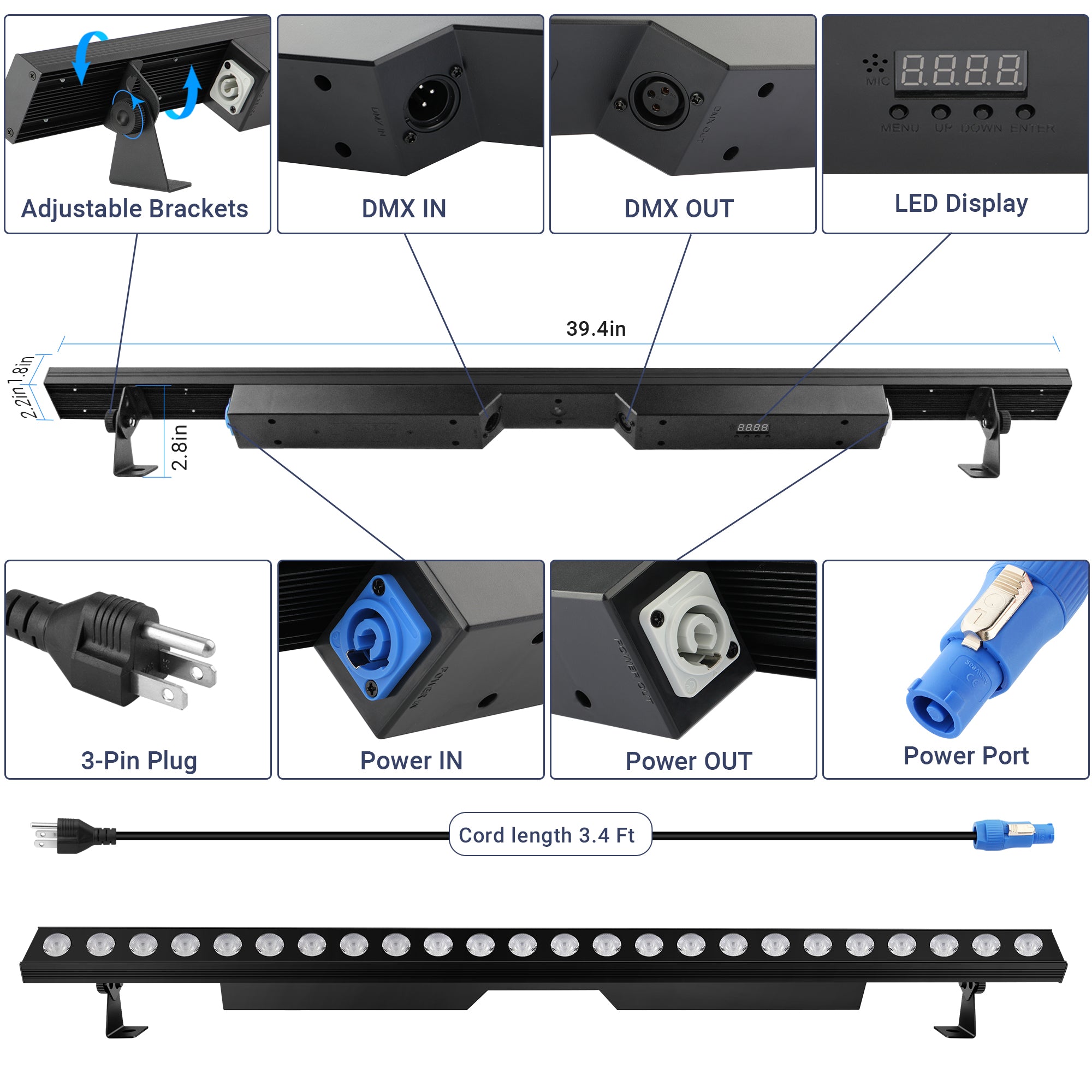 24x6W RGBWAUV 6in1 LED Wash Light Bar