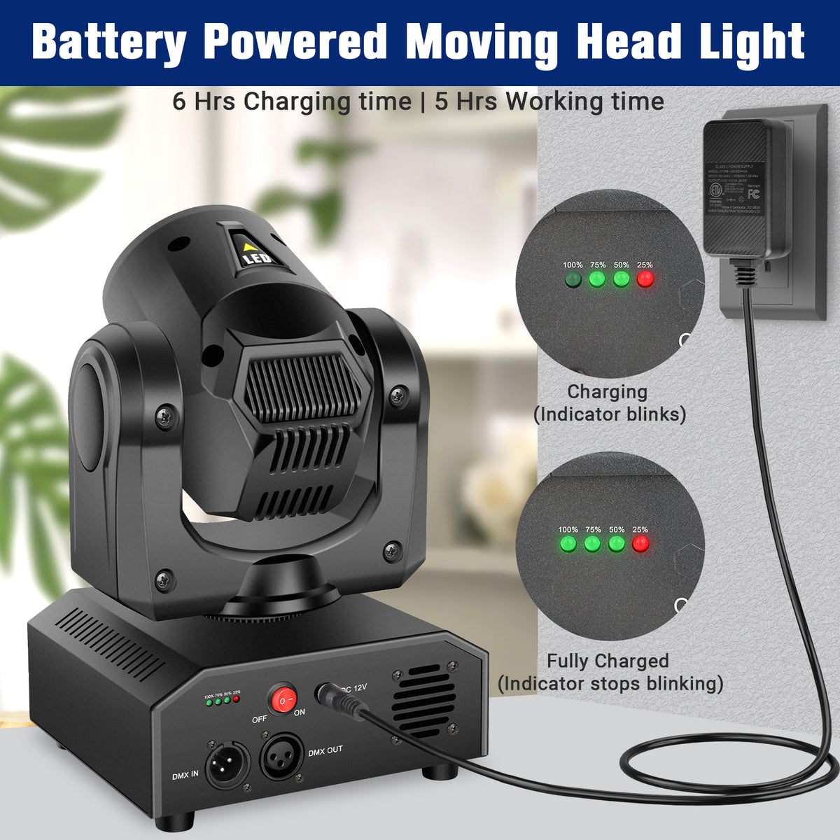 60W Battery Powered LED Spot Moving Head Light