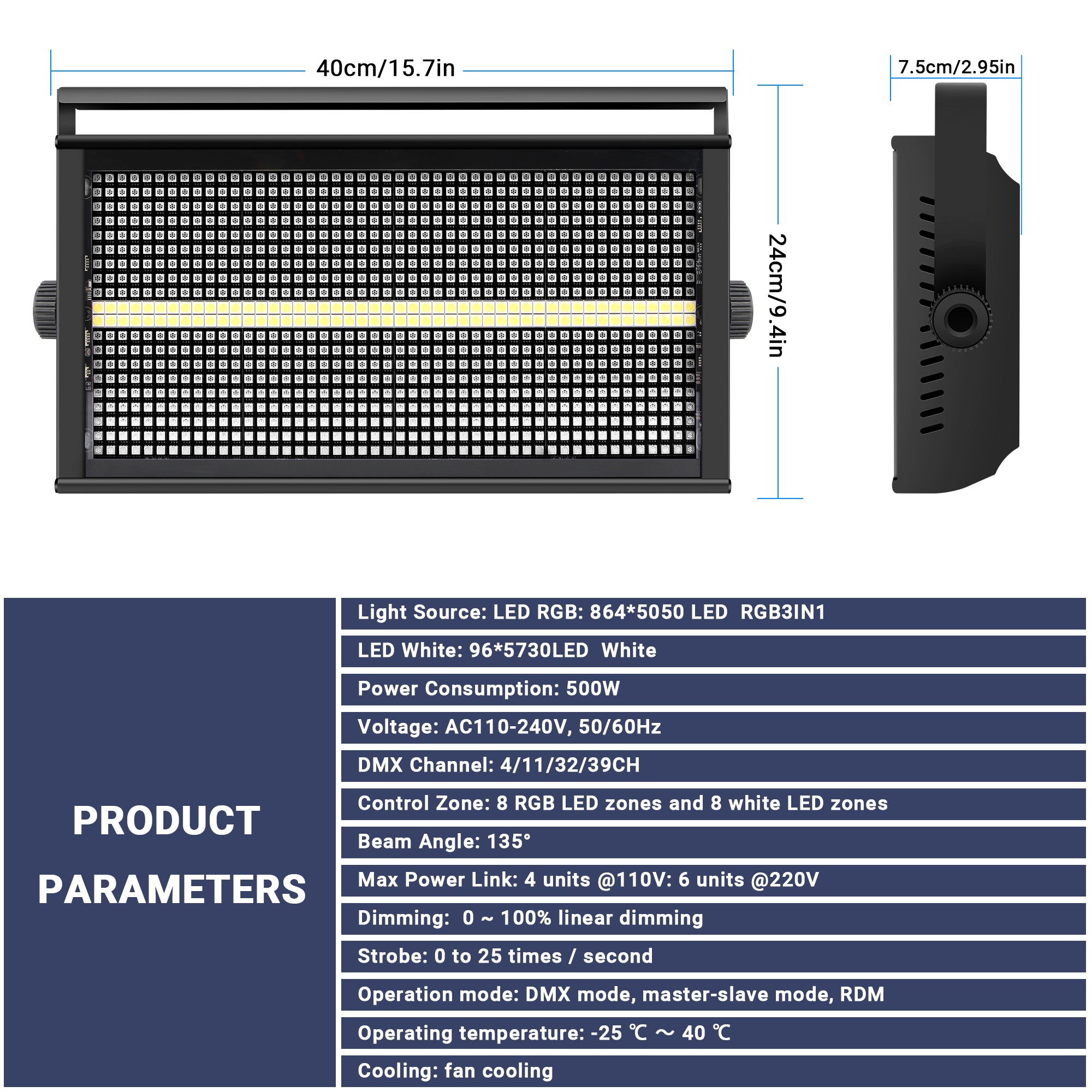 500W RGB+W LED Strobe Light Panel