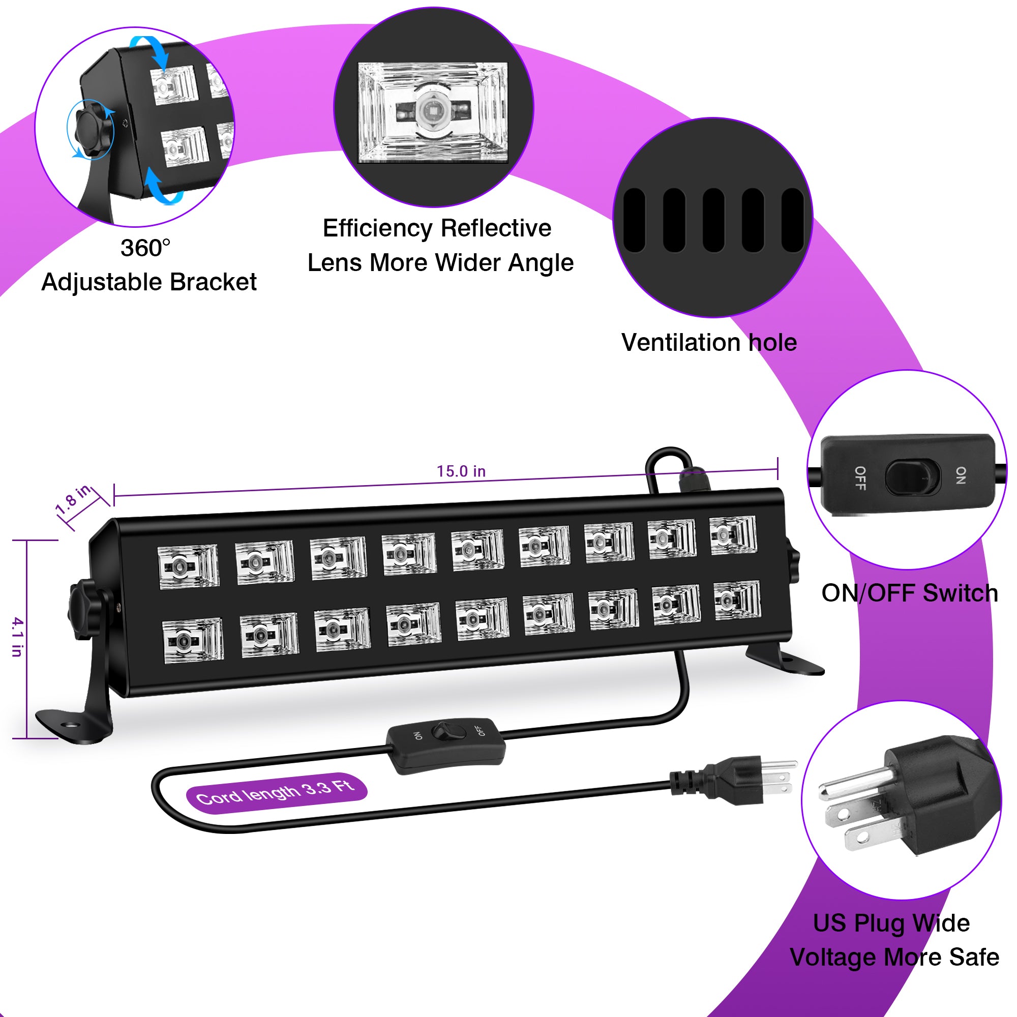 54W 18LED Black Light Bar