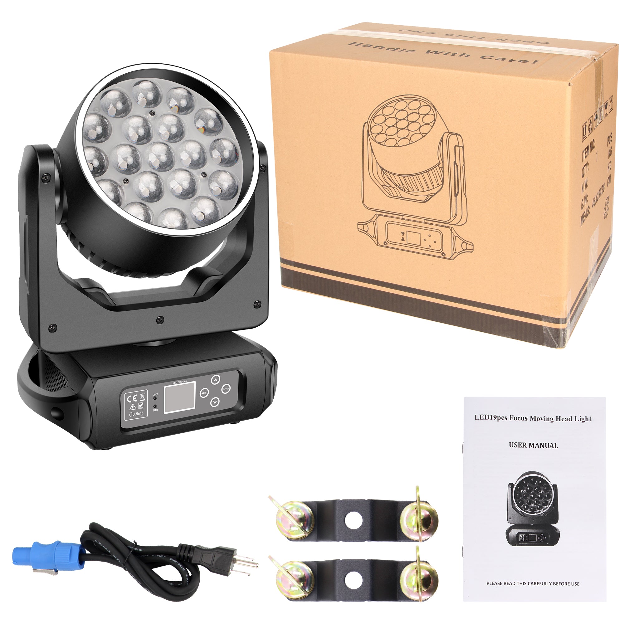 19×15W Zoomable Moving Head Wash Light with LED Ring