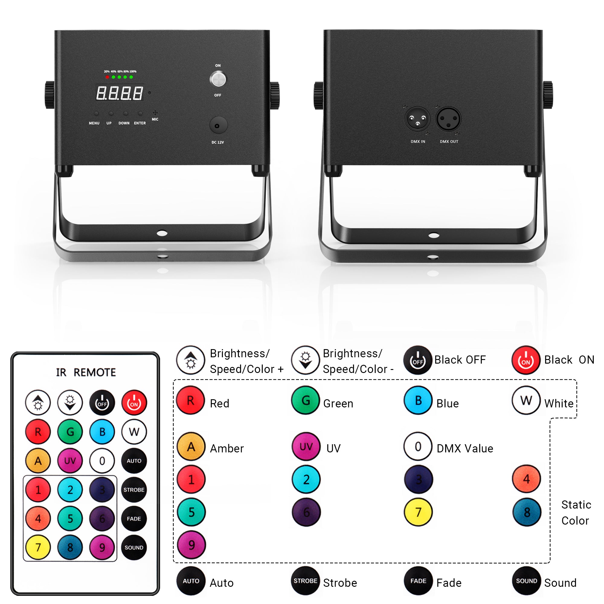 9LED RGBWAUV 6in1 Battery Powered Par Light