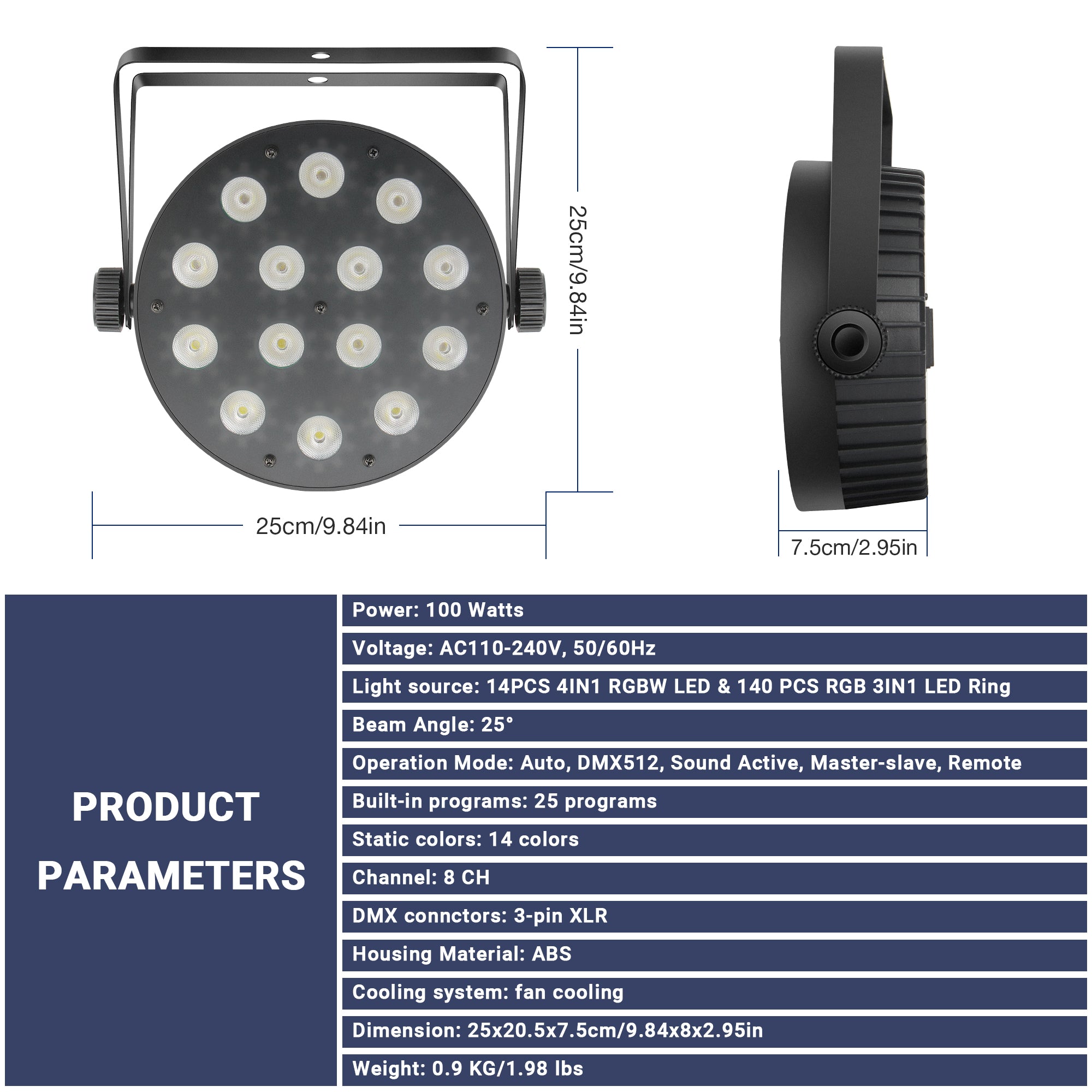 100W RGBW 4in1 LED Par Light with RGB Rings